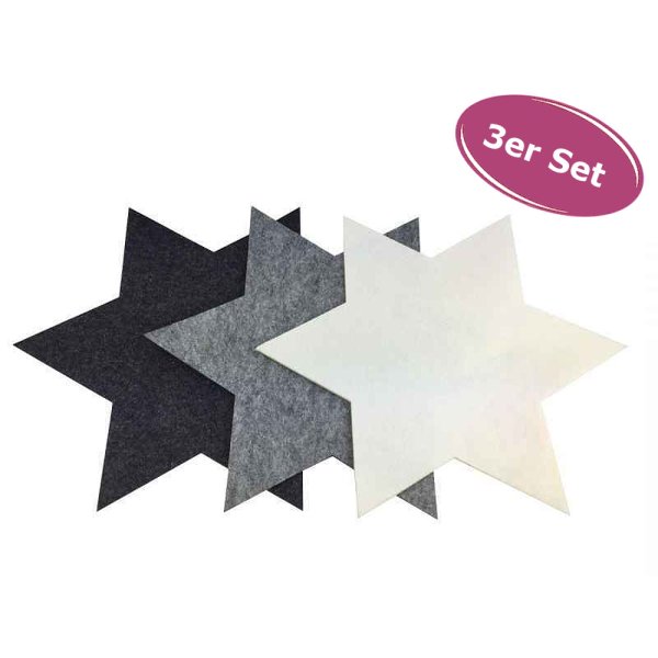 3er Set Tischset Stern XL (40cm) schwarz, grau, weiss - Platzmatte, Platzset, Tischmatte Weihnachten