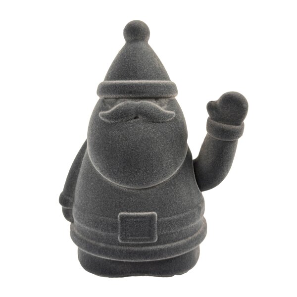 Winkefigur Santa Claus Dunkelgrau H:17 cm - Wichtelfigur Beflockt mit Winke-Funktion, Weihnachtsmann, Winkewichtel Weihnachten, Weihnachtsdeko
