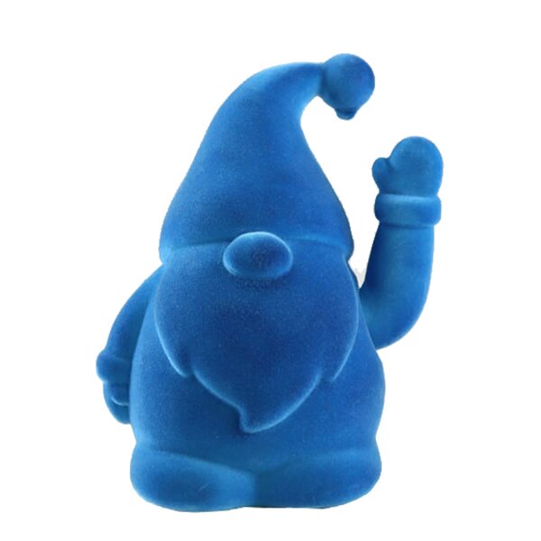 Winkefigur Wichtel Blau H:16,5 cm, Wichtelfigur Beflockt mit Winke-Funktion, Winkewichtel Weihnachten, Weihnachtsdeko