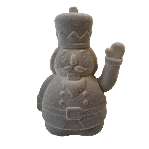 Winkefigur Nussknacker Grau H:17,5 cm - Wichtelfigur Beflockt mit Winke-Funktion, Nussknackerfigur, Winkewichtel Weihnachten, Weihnachtsdeko