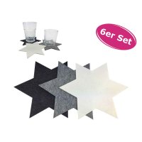 6tlg. Set, grau Filztischset + Filzuntersetzer Stern -...