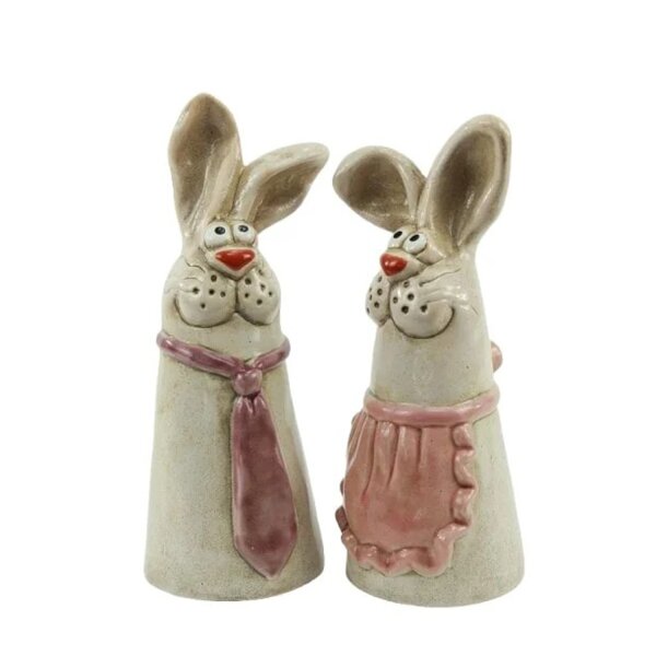 Zaunhocker Hase Hasenpaar (2er Set) H:23 cm aus Keramik - Zaun Deko Garten Ostern, Osterdeko, Tierfigur Pfostenhocker, Zaunfigur, Gartendeko, Zaunstecker