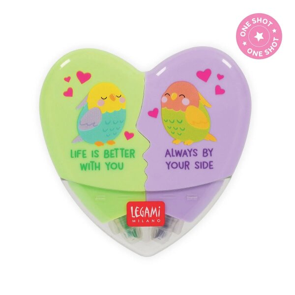 Legami Textmarker 2 in 1 Heartlighter PAPAGEI in Herzform  - Highlighter Herz, Valentinstag Geschenk, Textliner, Marker