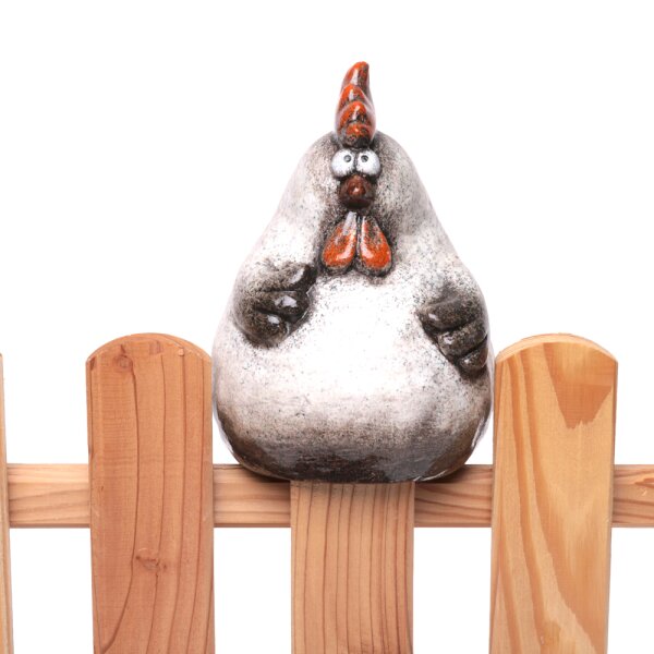 Zaunhocker Dicke Henne beige-braun H:16 cm aus Keramik - Zaun Deko Garten Huhn, Tierfigur Pfostenhocker, Zaunfigur, Gartendeko, Zaunstecker