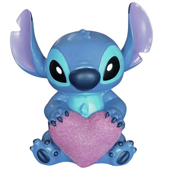 Deko 3D Disney Gartenfigur Stitch mit Herz in Love H:23 cm aus Kunststoff - Figur aus Lilo & Stitch, Geschenk Valentinstag, moderner Deko Stil für Fans, Gartendekoration, Statue