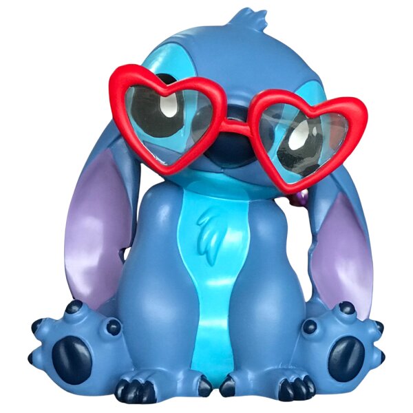 Deko 3D Disney Gartenfigur Stitch mit Herz-Brille in Love H:20 cm aus Kunststoff - Figur aus Lilo & Stitch, Geschenk Valentinstag, moderner Deko Stil für Fans, Gartendekoration, Statue