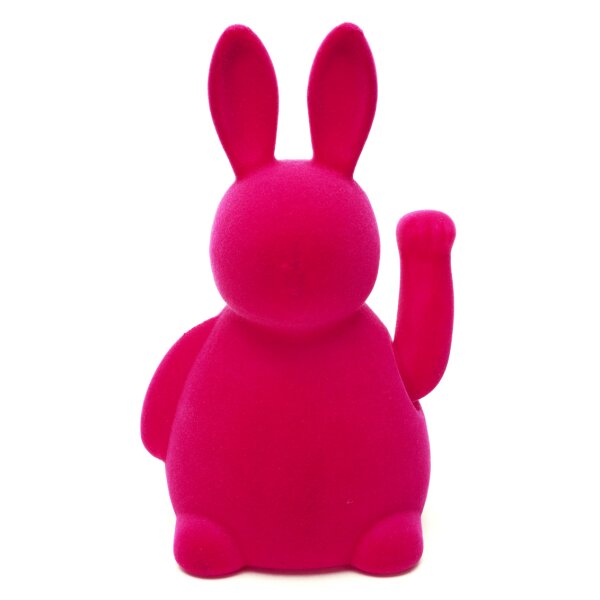 Winkefigur Hase Osterhase Fuchsia H:20 cm - Hasenfigur Beflockt mit Winke-Funktion, Winkehase Ostern, Osterdeko, Frühling, Frühlingsdeko