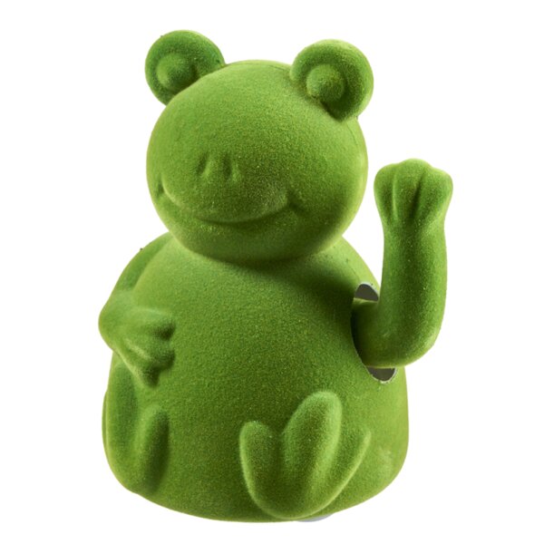 Winkefigur Frosch Grün beflockt H:16,5 cm - Froschfigur mit Winke-Funktion, Winkefrosch, Frühling, Frühlingsdeko