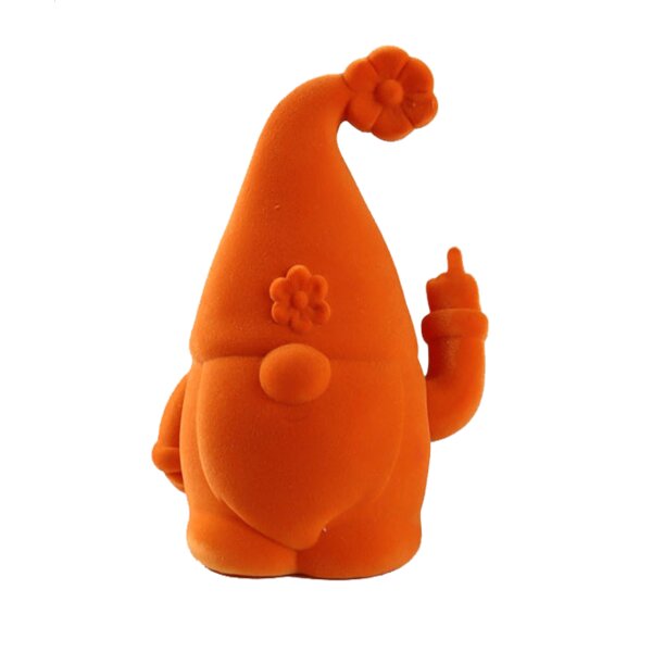 Winkefigur Zwerg mit Stinkefinger Orange beflockt H:20 cm - Winkezwerg, Zwerge mit Winke-Funktion, Frühlingsdeko, Frühling