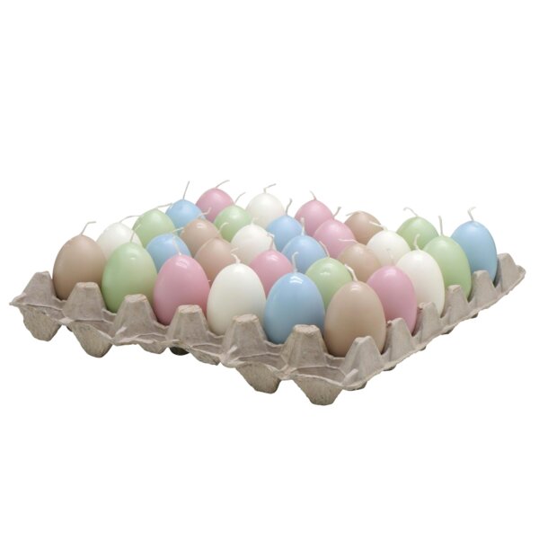 Eikerzen Ostern H:6 cm (30er Set) im Tray pastellfarben - Kerze Ei, Osterkerze, Eier Kerzen, Osterdeko, Deko Frühling Frühjahr, Eierkerze