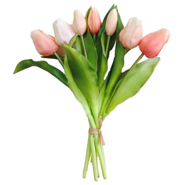 Tulpenstrauß mit 7 Tulpen pink-weiss H:30 cm künstlich, aber wie echt - Tulpenbündel, Tulpenbund, Tischdeko Frühling, Ostern Blumen, Osterdeko
