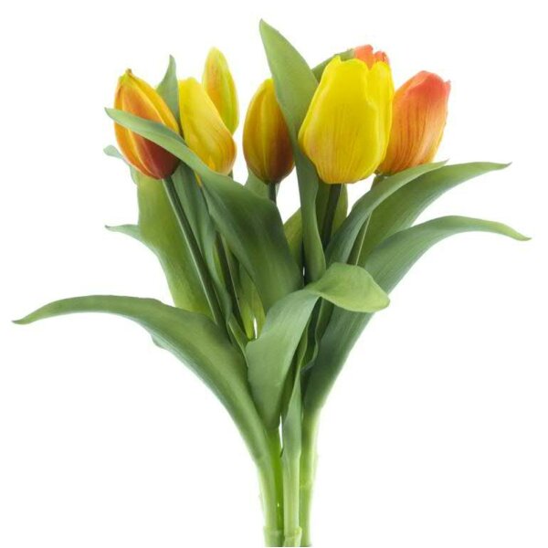 Tulpenstrauß mit 7 Tulpen gelb-orange H:30 cm künstlich, aber wie echt - Tulpenbündel, Tulpenbund, Tischdeko Frühling, Ostern Blumen, Osterdeko