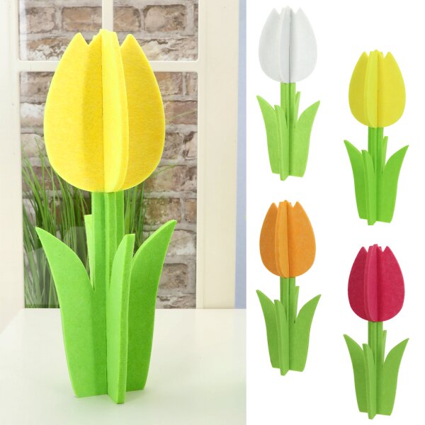 Filz Tulpe zum Stellen (4er Set) H:20 cm weiss, orange, pink, gelb  - Tulpen, Frühlingsblumen, Tischdeko Frühling, Frühjahrsdeko, Ostern Blumen, Osterdeko