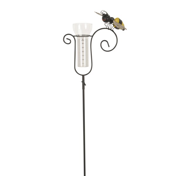 Regenmesser Gartenstecker Biene H:129 cm aus Metall - Deko Niederschlagsmesser Insekten Garten, Gartenteich, Gartendeko, Metalldeko