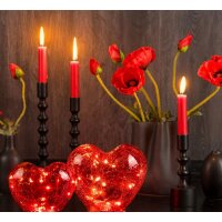 Dekoleuchte Herz Glas Rot XS **B-WARE** - Herz Lampe mit LED Lichterkette, Dekolampe, Tischleuchte, Herzlampe