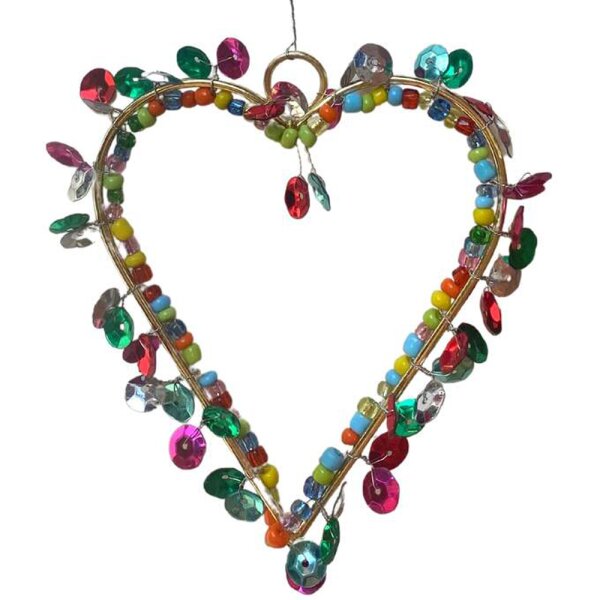 Drahtherz / Perlenherz rot-grün zum Aufhängen 10 x 10 cm - Herz aus Draht, Fensterdeko Liebe, Muttertag, Hochzeitstag