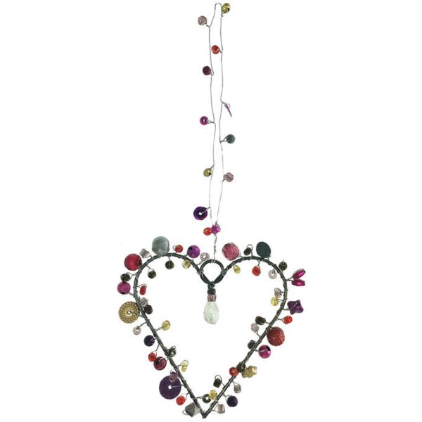 Drahtherz / Perlenherz pink-lila zum Aufhängen 9 x 9 cm - Herz aus Draht, Fensterdeko Liebe, Muttertag, Hochzeitstag