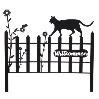Gartenstecker Gartenzaun "Willkommen" mit Katze...