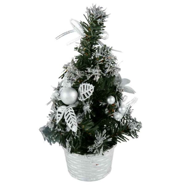 Mini Deko Tanne, silber - geschmückter kleiner Weihnachtsbaum - Schreibtischdeko, Gastro Deko uvm.