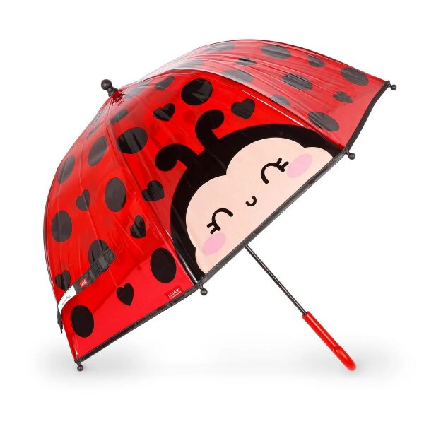 Legami Kinder Regenschirm MARIENKÄFER - Kinderregenschirm Ladybug, Schirm für Kinder transparent