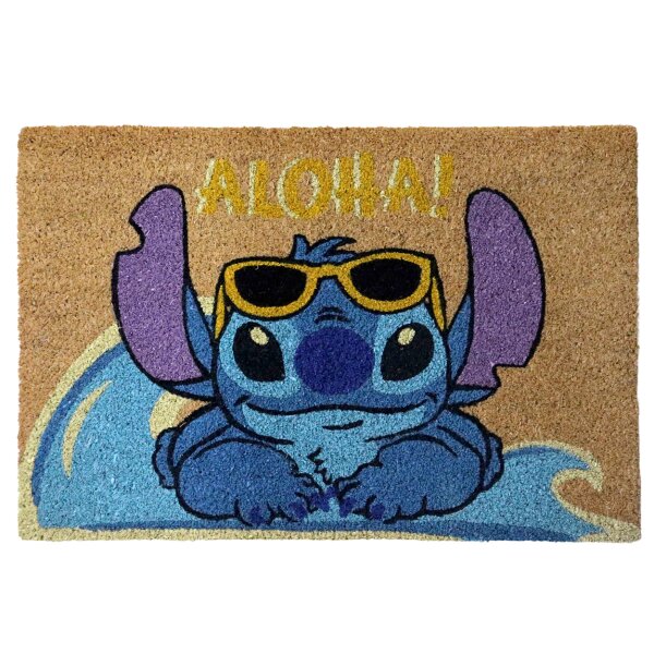 Disney Kokos Fussmatte Stitch "Aloha" 40x60 cm, innen & außen - Haustür-Matte Frühling, Sommer, Türmatte, Schmutzfangmatte