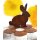 Osterdeko Hase auf Blümchen sitzend H:11 cm im Rost Design - Osterhase mit Blumen für Vasen, Teelichter, Frühlingsdeko, Ostern, Gartendeko