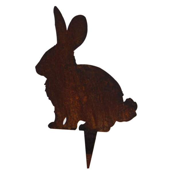 Gartenstecker Niedlicher Hase sitzend 22x14 cm im Rost Design - Blumenstecker Osterhase für den Garten, Frühlingsdeko, Gartendeko Ostern, Rostfigur