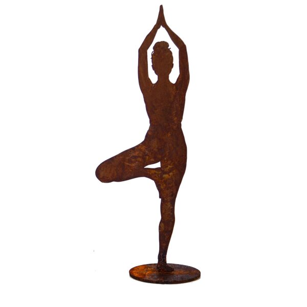 Dekofigur Yoga Mädchen Eva in Baum Pose H:29 cm im Rost Design - Yogafigur, Wellness, Lebensenergie und Wohlbefinden als Gartendeko, Rostfigur