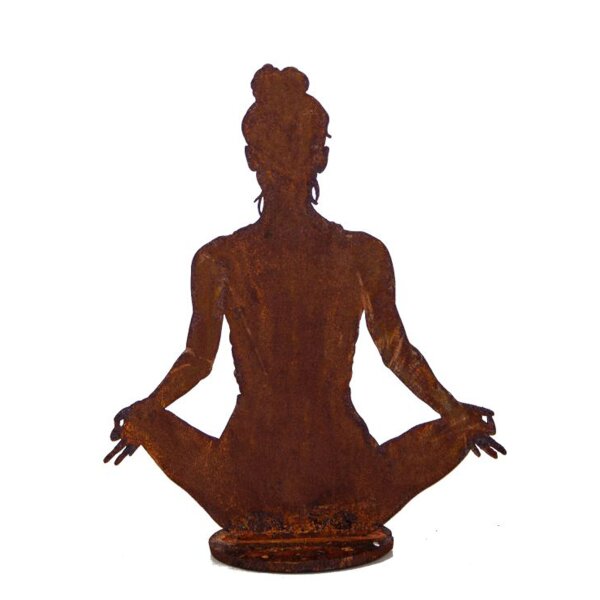 Dekofigur Yoga Mädchen Svenja in Lotus Pose H:15 cm im Rost Design - Yogafigur, Wellness, Lebensenergie und Wohlbefinden als Gartendeko, Rostfigur