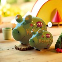 KCG Sparschwein Happy Camper aus Keramik - Spardose Camping, Sparbüchse Wohnwagen, Wohnmobil, Geldbüchse