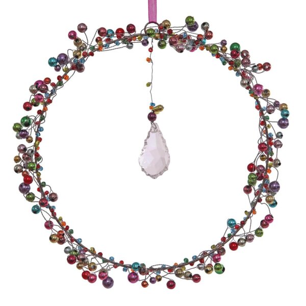 Perlenkranz mit Kristall zum Aufhängen D:20 cm handgefertigt - Kranz aus Draht, Fensterdeko, Türdeko, Türkranz, Raumdeko, Muttertag, Hochzeitstag