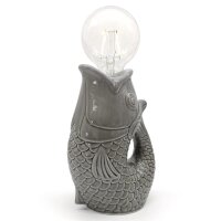 Lucia LED Tischleuchte Fisch, grau H:17 cm  mit Keramiksockel, batteriebetrieben - Maritime Tischlampe, Lampe, Moderner Deko Stil maritim, Tierleuchte