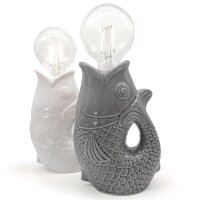 Lucia LED Tischleuchte Fisch, grau H:17 cm  mit Keramiksockel, batteriebetrieben - Maritime Tischlampe, Lampe, Moderner Deko Stil maritim, Tierleuchte