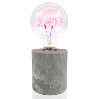 Lucia Tischleuchte mit LED-Lampe "FUCK." in pink und Betonoptiksockel H:18 cm, batteriebetrieben - Tischlampe, Lampe, Moderner Deko Stil, ausgefallene Tischdeko, Geschenkidee
