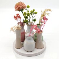 Vasen Set auf rundem Tablett (7 Vasen) mehrfarbig aus Keramik 10,5x14 cm - Dekoration, Tischdeko, Keramikvase, Blumenvase, moderner Deko Stil