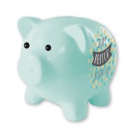 Sparschwein "Zum Abitur - Jetzt gehts los" aus Dolomit - Spardose Schulabschluß, Sparbüchse Schule, Geldbüchse, Geldgeschenk