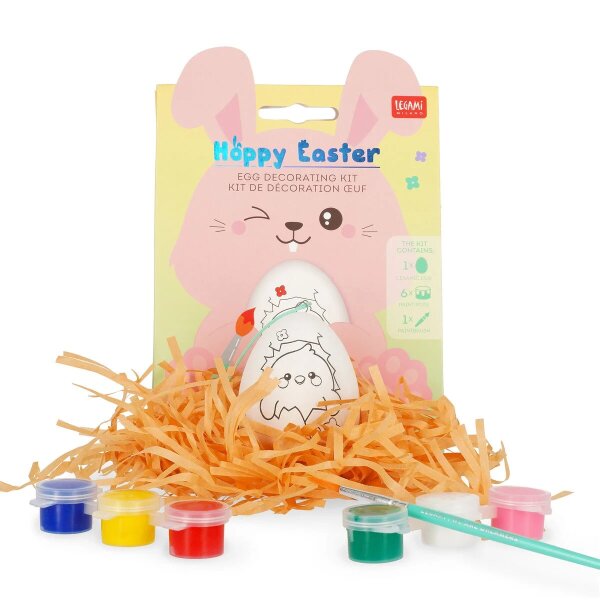 Legami Dekorationsset für Ostereier - Hoppy Easter - Keramikei zum Hängen, Farben, Pinsel - kreative Dekoration Ostern, Osterhase, Osterdeko