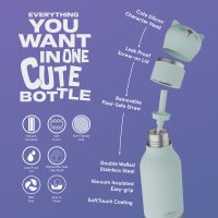 asobu Bestie Isolierte Edelstahl-Trinkflasche KATZE - Thermosflasche mit weichem abnehmbarem Tierkopf und flexiblem wiederverwendbarem Strohhalm für Kinder und Jugendliche, Isolierflasche