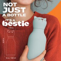 asobu Bestie Isolierte Edelstahl-Trinkflasche KATZE - Thermosflasche mit weichem abnehmbarem Tierkopf und flexiblem wiederverwendbarem Strohhalm für Kinder und Jugendliche, Isolierflasche