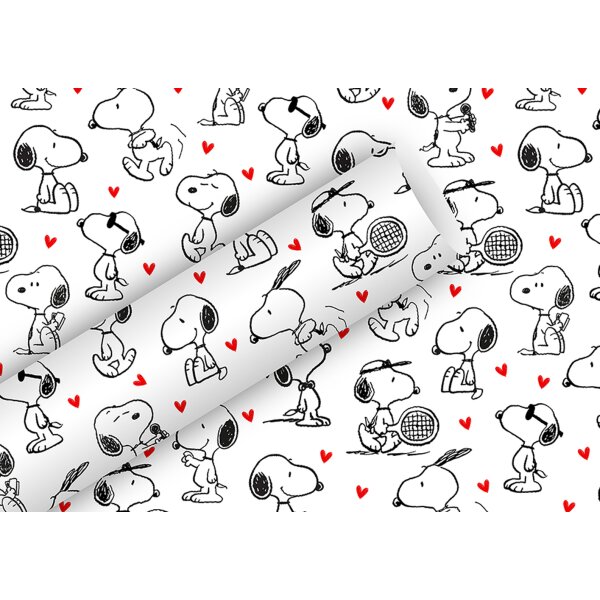 Geschenkpapier Snoopy Infinity mit Herz, weiss - Geburtstagsgeschenkpapier Peanuts, Geburtstag, Valentinstag, Ostern, Weihnachten