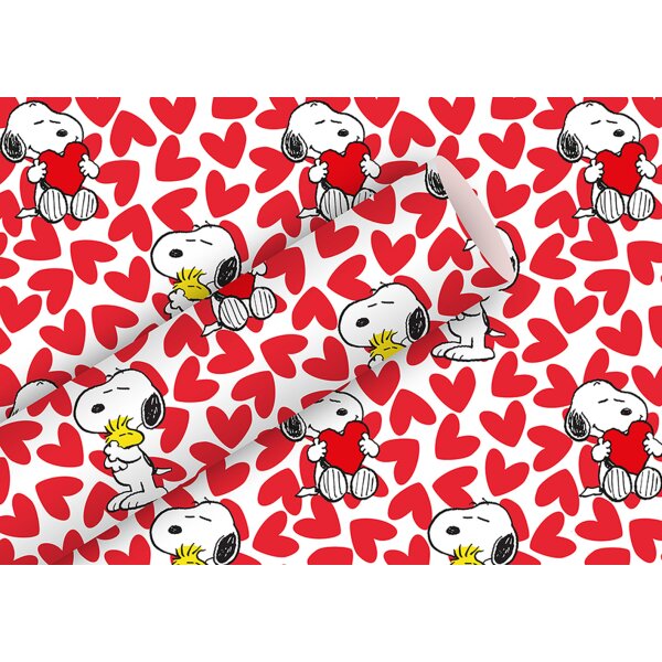 Geschenkpapier Snoopy Love mit Herz, rot - Geburtstagsgeschenkpapier Peanuts, Geburtstag, Valentinstag, Ostern, Weihnachten