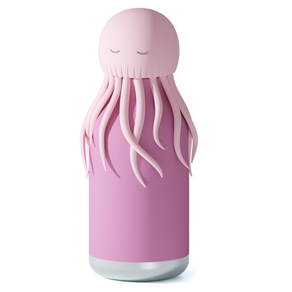 asobu Bestie Isolierte Edelstahl-Trinkflasche QUALLE Jelly Fish - Thermosflasche mit weichem abnehmbarem Tierkopf und flexiblem wiederverwendbarem Strohhalm für Kinder und Jugendliche, Isolierflasche