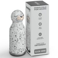 asobu Bestie Isolierte Edelstahl-Trinkflasche SEEROBBE - Thermosflasche mit weichem abnehmbarem Tierkopf und flexiblem wiederverwendbarem Strohhalm für Kinder und Jugendliche, Isolierflasche