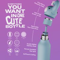 asobu Bestie Isolierte Edelstahl-Trinkflasche ELEFANT - Thermosflasche mit weichem abnehmbarem Tierkopf und flexiblem wiederverwendbarem Strohhalm für Kinder und Jugendliche, Isolierflasche