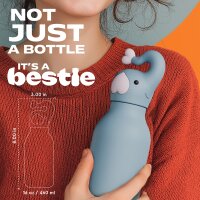 asobu Bestie Isolierte Edelstahl-Trinkflasche ELEFANT - Thermosflasche mit weichem abnehmbarem Tierkopf und flexiblem wiederverwendbarem Strohhalm für Kinder und Jugendliche, Isolierflasche