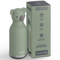 asobu Bestie Isolierte Edelstahl-Trinkflasche KOALA BÄR - Thermosflasche mit weichem abnehmbarem Tierkopf und flexiblem wiederverwendbarem Strohhalm für Kinder und Jugendliche, Isolierflasche