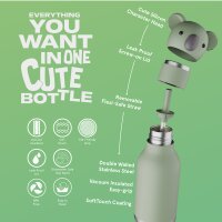 asobu Bestie Isolierte Edelstahl-Trinkflasche KOALA BÄR - Thermosflasche mit weichem abnehmbarem Tierkopf und flexiblem wiederverwendbarem Strohhalm für Kinder und Jugendliche, Isolierflasche