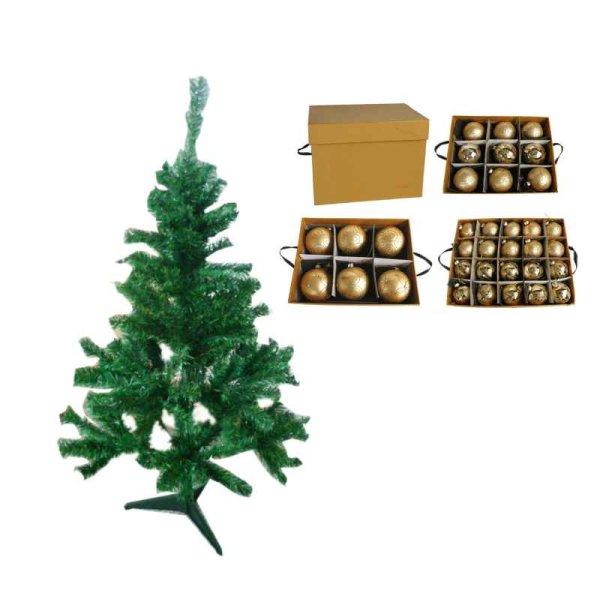 Künstlicher Weihnachtsbaum 150cm inkl. 35 goldenen Glas Baumkugeln - PREMIUM QUALITÄT - Künstliche T