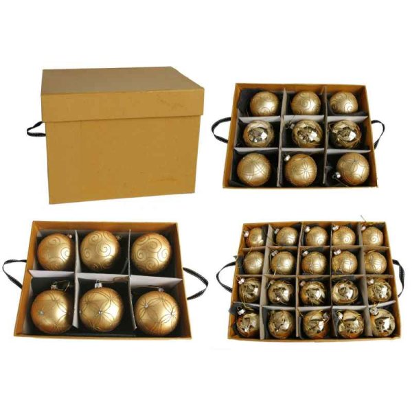 PREMIUM Glaskugeln, gold inkl. Aufbewahrungskarton - schöner Baumschmuck