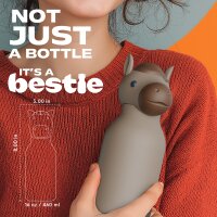 asobu Bestie Isolierte Edelstahl-Trinkflasche PFERD - Thermosflasche mit weichem abnehmbarem Tierkopf und flexiblem wiederverwendbarem Strohhalm für Kinder und Jugendliche, Isolierflasche